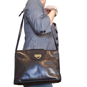 Vintage Salvatore Ferragamo Black Leather Shoulder Bag‎ Purse Horsebit Gancini
